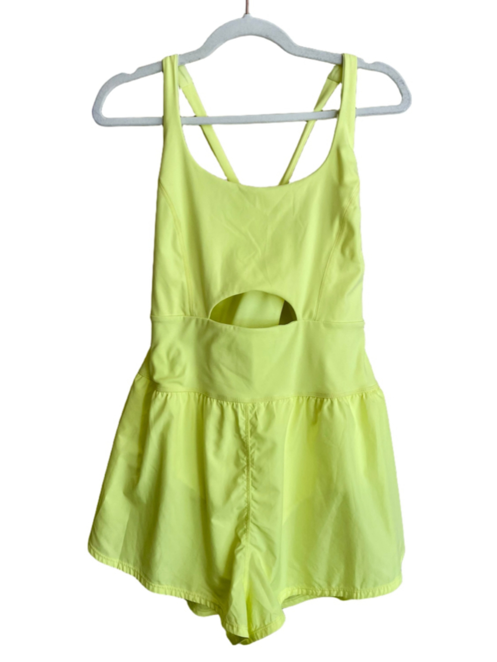 Free People FP Movement Righteous Runsie Romper L Sour Citrus Neon Yellow NWT